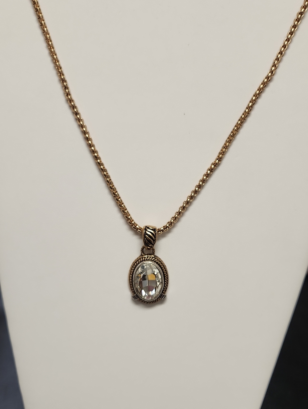 Gold-Tone Oval Crystal Pendant Necklace - Clear Crystal